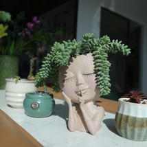 Indoor Outdoor Plants Resin Head Planter with Drainage Hole Cute Lady face Plant - £31.27 GBP