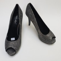 Nine West Shoes Heels Metallic Silver Pumps Peep Toe Platform Camya Size 6.5 - £22.89 GBP