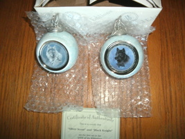 Bradford Exchange Wolf Ornaments Black Knight, Silver Scout Set of 2 w/ box, COA - £7.97 GBP