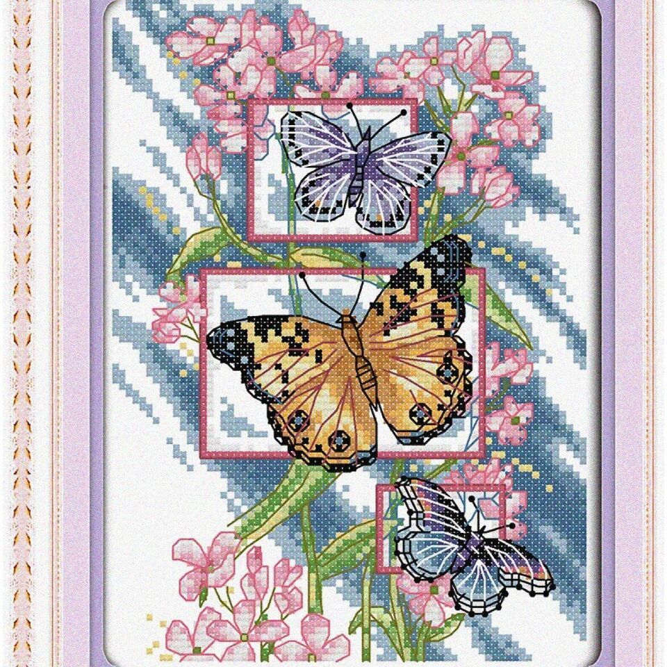 Butterfly Bliss Cross Stitch Kit - 7 Easy Patterns for Embroidery Enthusiasts - - $27.67