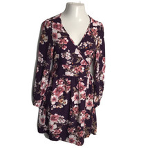 Xhilaration Cute Purple Floral V-Neck Dress ~ Sz M ~ Long Sleeve - £14.75 GBP