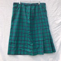 Pendleton Size 34 Green w Pink Purple Plaid Pleated Skirt 100% Wool Vintage - £23.35 GBP