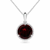 Rope-Framed Claw-Set Garnet Solitaire Pendant in Silver (Grade- A, Size- 9MM) - £213.60 GBP