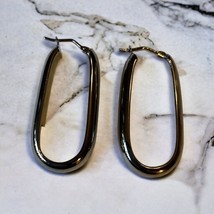 Bronze Milor Italy Lightweight Elongated ￼Oval Hoop Dark Silvertone Earrings - £22.43 GBP