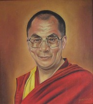 Tibetan Buddhist The Dalai Lama Portrait Paintng By Douglas Davide - Nepal - £888.83 GBP