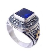 Kabbalah Ring with Angels Protection Blessing and Sapphire Silver 925 Gold 9K - $174.24