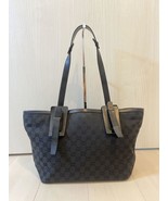 GUCCI GG Canvas Leather Tote Bag Black Wood Handle Shoulder Monogram MBb... - $247.99