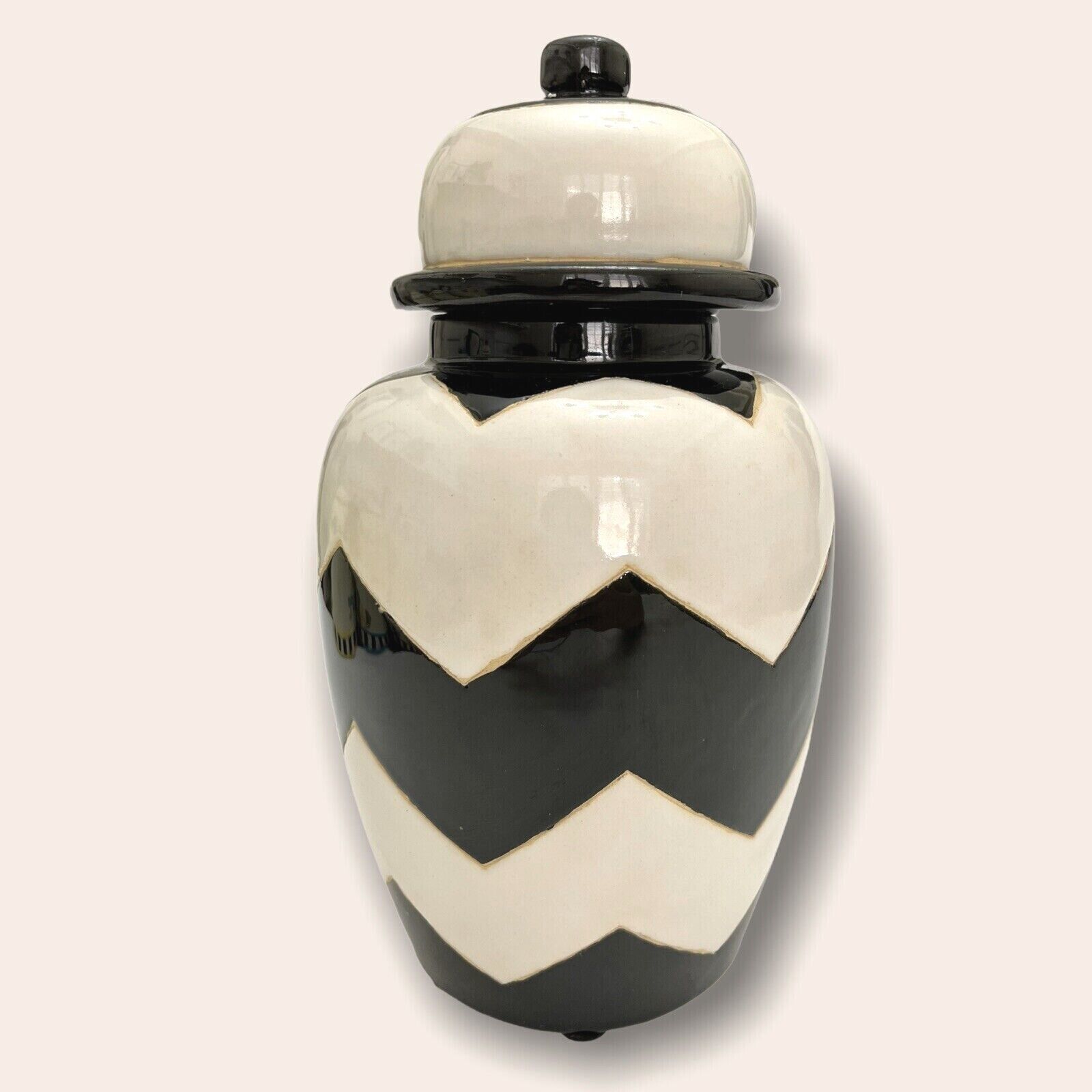 Nate Berkus Retired Chevron Black and White Vase Urn Ceramic With Lid - $39.59