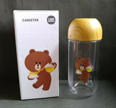 HK LINE Friends BROWN Bear 21.5cm x 9cm Glass Container Jar Canister w Cup Lid - £23.17 GBP