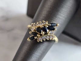 Womens Vintage Estate 14K Gold Diamond Sapphire Ring 4.6g E7390 - £397.90 GBP