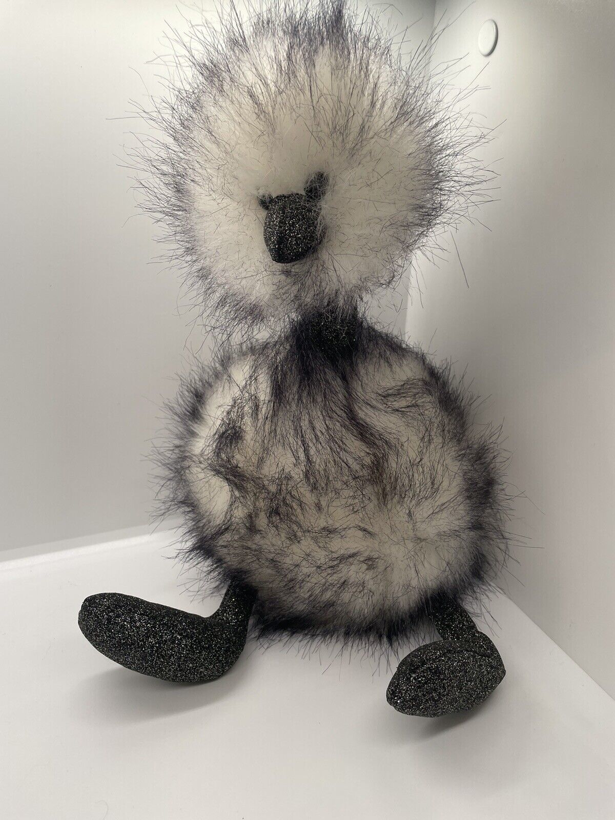 Jellycat DAZZLE POMPOM Ostrich Bird 13" Gray White Glitter Stuffed PLush Stuffed - £14.66 GBP