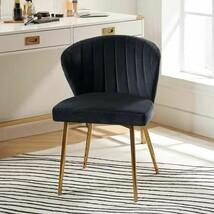 Black Velvet Upholstered Wingback Accent Side Chair w/ Gold Metal Legs - $3,417.43 MXN