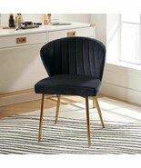 Black Velvet Upholstered Wingback Accent Side Chair w/ Gold Metal Legs - $257.05 CAD
