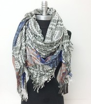 Men&#39;s effect diamond yarn Square Scarf w/ solid stripe Wrap shawl Revers... - £6.09 GBP