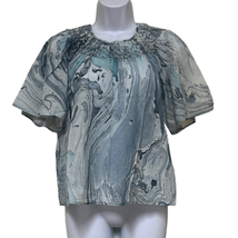 St Roche Womens 2 Honeycomb Top Blue Watercolor Organic Cotton Short Sleeve NWT - £52.30 GBP