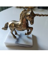 Vintage Unicorn Brass Unicorn Statue Figurine Paper Weight Marble Base 6&quot; - $922.49 MXN