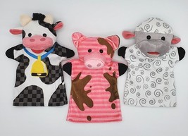 Melissa And Doug Hand Puppets Sheep Pig Cow Soft Some Minor Wear Set 3 VG 9&quot; T - £10.35 GBP