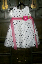 white DRESS w/black polka dots on sheer white nylon, slip w/tulle sz 4 (... - $5.40