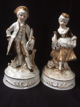 antique porcelain pair of musicians. Gold detailed - £70.30 GBP