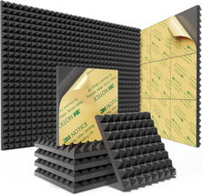 12 Pack Pyramid Sound Proof Foam Panels with Self-Adhesive, 12" X 12" X 1" - $34.98