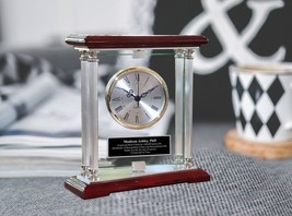 Table Personalize Glass Desk Clock Etching Engraved Wedding Birthday Anniversary - £133.90 GBP