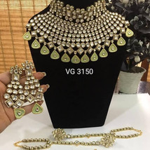 VeroniQ Trends-Indian Bridal Jewellery Kundan/Polki Necklace Set,Green Meenakari - £216.40 GBP