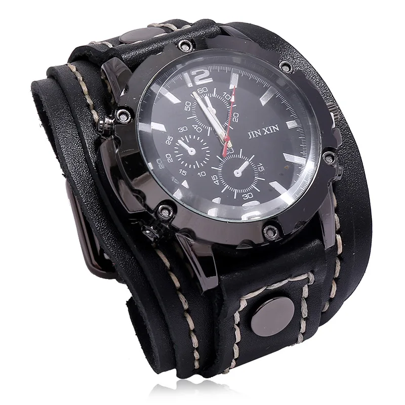 Mens Quartz Watches Luxury Wristwatch Cowhide Watchband Punk Style Watch... - $24.57