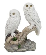 Tundra Forest Snow White Owls Couple Perching On Tree Branch Figurine 4.... - $20.41 CAD