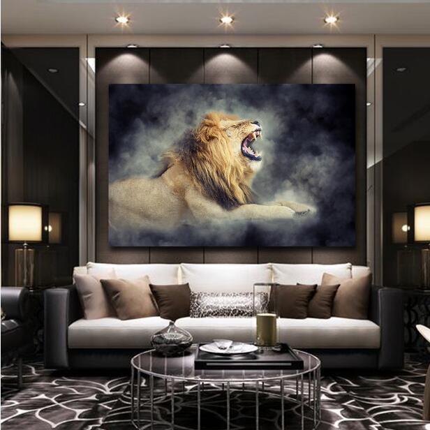 Male Lion In Smoke Cool Wall Art Living Room FRAME AVAILABLE HQ Canvas Print Item image 6