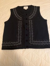 Vtg Field Manor Womens Medium Black Bugle Beaded Sweater Vest Granny Cor... - $23.70