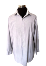 Bugatchi Dress Shirt Men&#39;s Size 17  Button Front Gray and White Stripes ... - £17.22 GBP