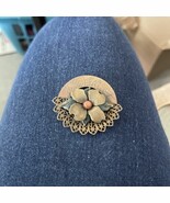 Vintage Mixed Metal Artisan Made Dog Wood Flower Gold Stone Circle Fan B... - $171.06 MXN