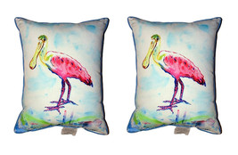 Pair of Betsy Drake Betsy’s Pink Spoonbill Small Pillows 11 Inch X 14 Inch - £54.36 GBP