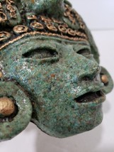 Vintage MCM 3 D Crushed Malachite Stone Aztec Mayan Head Wall plaque han... - $60.68