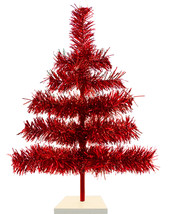 Red Tinsel Christmas Tree Decorative Tabletop Holiday Tree 18in - £56.20 GBP