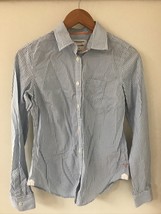American Eagle Outfitters Cotton Blue Stripe Button Up Favorite Shirt 6 36&quot; - £19.97 GBP