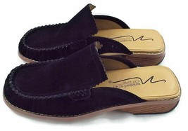 Vintage Newport News Women&#39;s Leather Slip On Sandals Size 7 M Black Suede Mules - £33.26 GBP