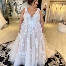 Plus size White Tulle Wedding Dress Off the Shoulder Pleated Beaded Brid... - $220.00