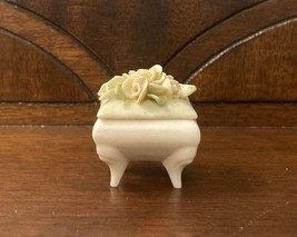 Miniature Ceramic Trinket Box Footed Rectangular Roses Signed Sharp? - £11.20 GBP