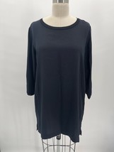 Ines de la Fressange x Uniqlo Tunic Shirt Sz L Blue Black 3/4 Sleeve Top - £19.22 GBP