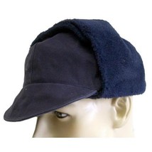 Vintage German navy military winter cap beret army hat blue peaked faux fur - £7.81 GBP