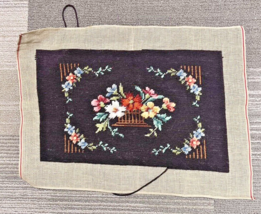 Floral Basket Needlepoint Finished Dark Brown Background Arts &amp; Crafts S... - $14.85