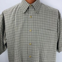 Bugatchi Uomo Green Beige Plaid  Dress Short Sleeve Button Shirt Mens - £39.86 GBP