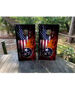 Waterproof Cornhole WRAPS / Smokey Tennessee State Flag and USA Flag/ Laminated  - $85.00