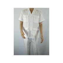Men 2pc Stacy Adams leisure suit guayabera traditional matching Set 2201 White image 6