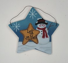&quot;Let is Snow!&quot; Snowman Winter Scene Crafty Painted Wood Christmas Star O... - £3.17 GBP