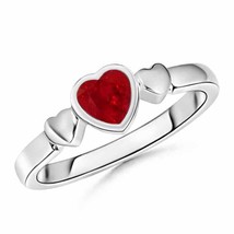 ANGARA Bezel-Set Solitaire Ruby Triple Heart Ring for Women in 14K Solid Gold - £855.51 GBP