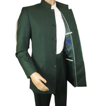 Men Apollo King Band Collarless Church Suit Mandarin 5 Hidden Buttons AG59 Green image 6