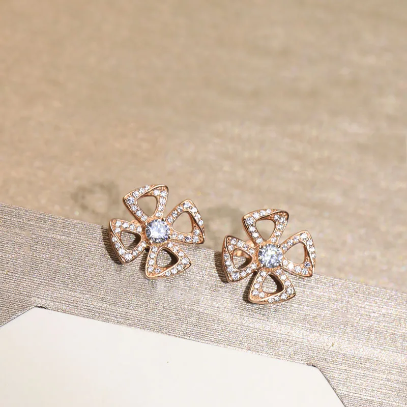 Sterling Silver Color New Full Diamond Flower Earrings Fashion Trend Women&#39;s All - £41.96 GBP