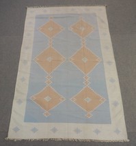 6x9 Blue white Handmade Cotton Flat-weave Swedish SCANDINAVIAN Kilim Turkish Rug - £417.19 GBP